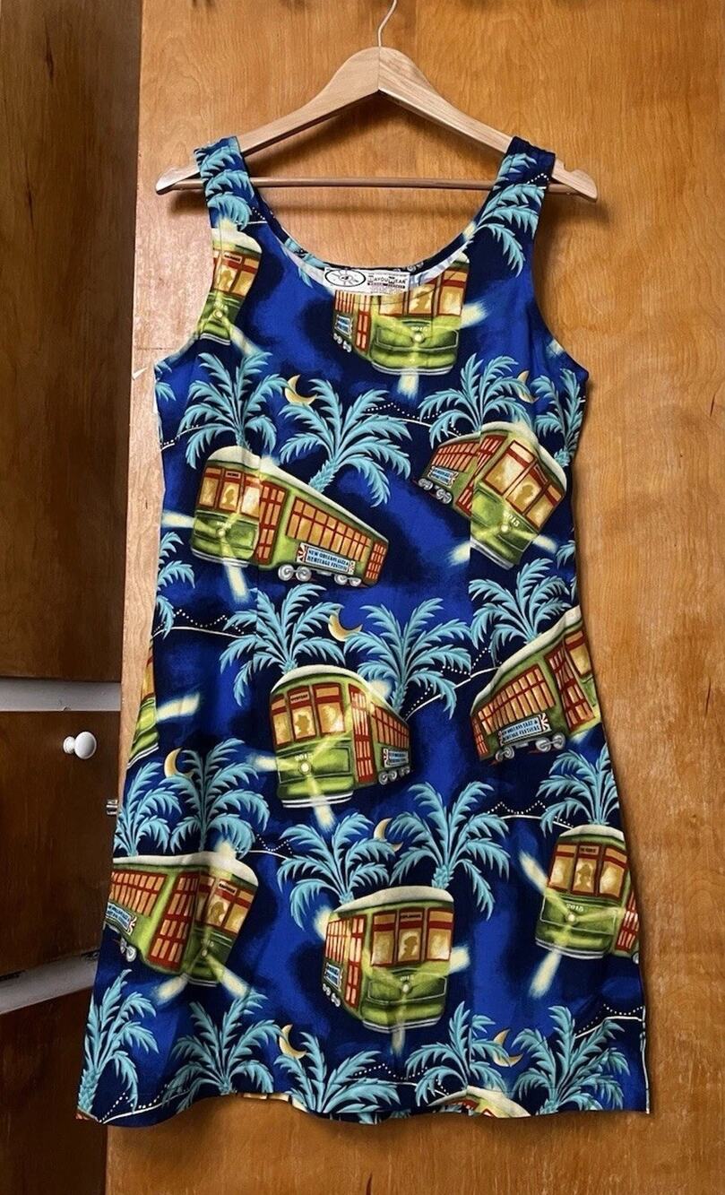 New Orleans Jazz Fest Festival Bayou Wear Dress Tie Back Streetcar Sz M Tropical